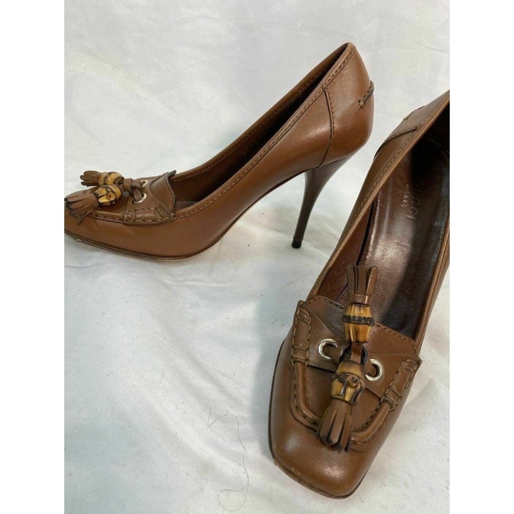 Gucci Tan Brown Cognac Leather Bamboo Tassel Loafe